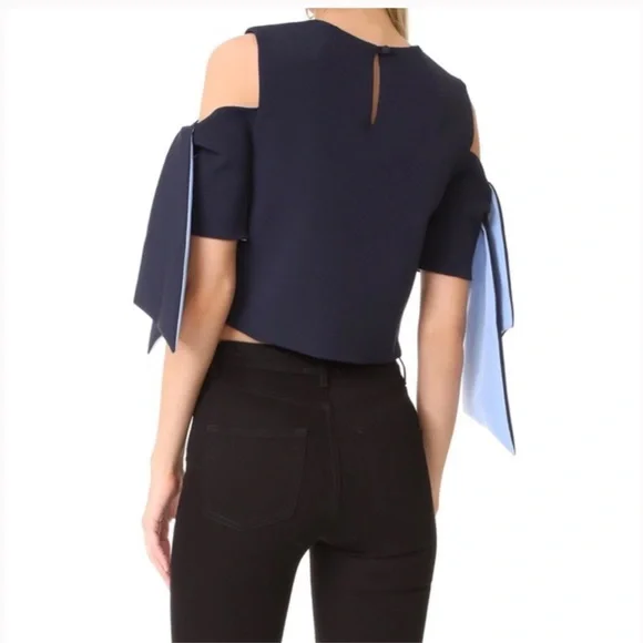MILLY Ansley Cold-Shoulder Tie-Sleeve Crop Top - Picture 3 of 3